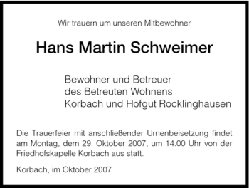 Traueranzeige von Hans Martin von HNA