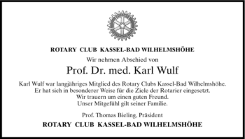Traueranzeige von Karl Wulf von HNA