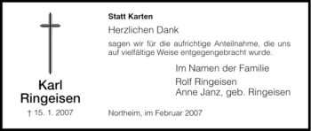 Traueranzeige von Karl Ringeisen von HNA