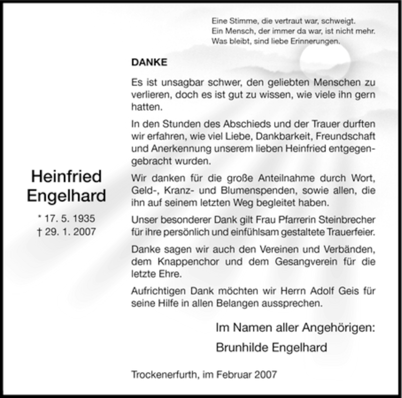  Traueranzeige für Heinfried Engelhard vom 21.02.2007 aus HNA