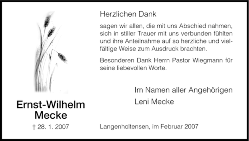  Traueranzeige für Ernst-Wilhelm Mecke vom 21.02.2007 aus HNA