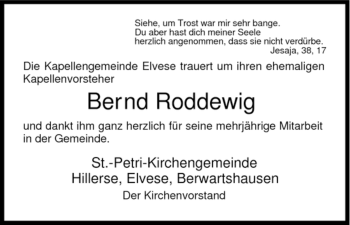 Traueranzeige von Bernd Roddewig von HNA