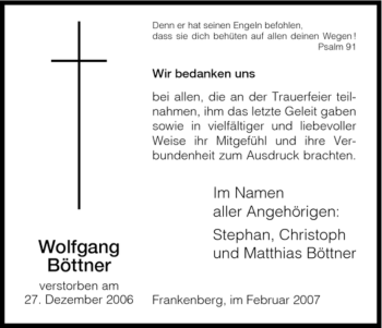 Traueranzeige von Wolfgang Boettner von HNA