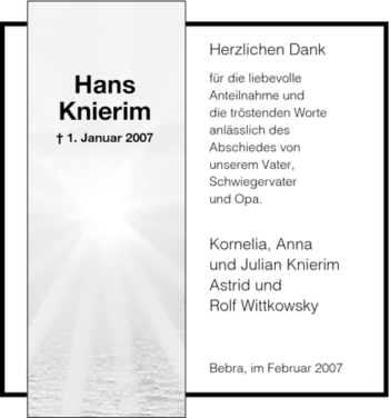 Traueranzeige von Hans Knierim von HNA