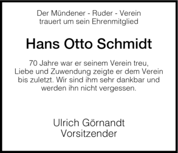 Traueranzeige von Hans Otto Schmidt von HNA