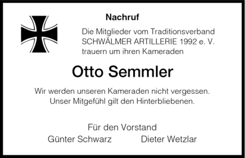  Traueranzeige für Otto Semmler vom 17.12.2007 aus HNA
