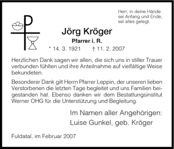 Traueranzeige von Joerg Kroeger von HNA