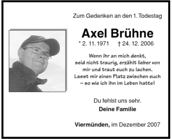 Traueranzeige von Axel Bruehne von HNA