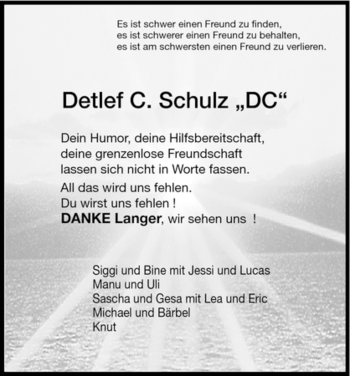 Traueranzeige von Detlef C. Schulz von HNA