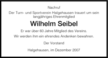 Traueranzeige von Wilhelm Seibel von HNA