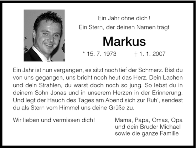  Traueranzeige für Markus Kosch vom 02.01.2008 aus HNA