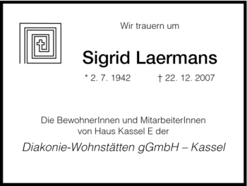 Traueranzeige von Sigrid Laermans von HNA