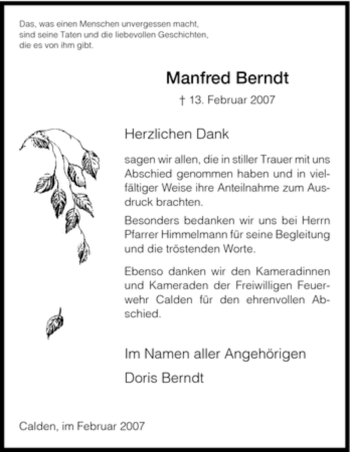 Traueranzeige von Manfred Berndt von HNA
