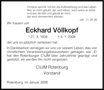 Traueranzeige von Eckhard Völlkopf von HNA