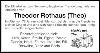 Traueranzeige von Theodor Rothaus von HNA