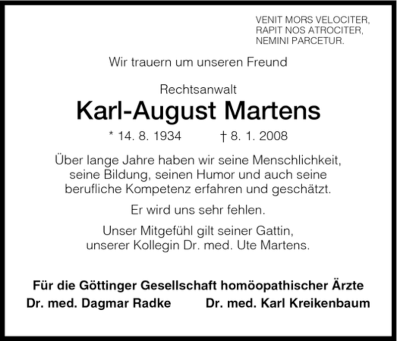  Traueranzeige für Karl-August Martens vom 12.01.2008 aus HNA