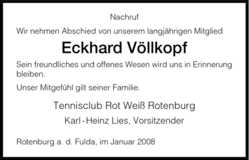 Traueranzeige von Eckhard Völlkopf von HNA