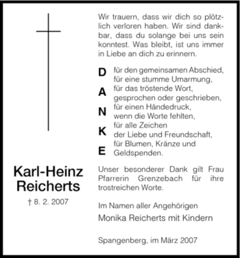 Traueranzeige von Karl-Heinz Reicherts von HNA