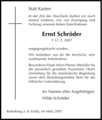 Traueranzeige von Ernst Schröder von HNA
