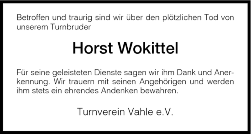  Traueranzeige für Horst Wokittel vom 14.02.2008 aus HNA