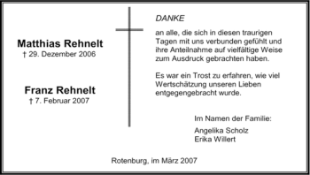 Traueranzeige von Franz Rehnelt von HNA