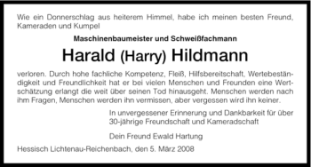 Traueranzeige von Harald (Harry) Hildmann von HNA