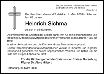 Traueranzeige von Heinrich Sichma von HNA