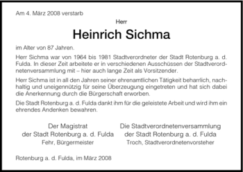 Traueranzeige von Heinrich Sichma von HNA
