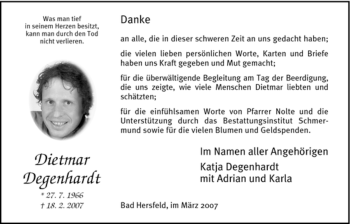 Traueranzeige von Dietmar Degenhardt von HNA