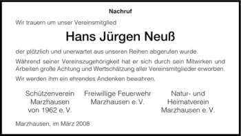 Traueranzeige von Hans Jürgen Neuß von HNA