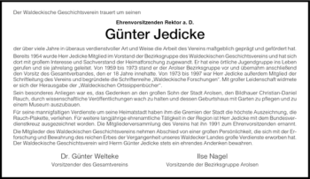 Traueranzeige von Günter Jedicke von HNA