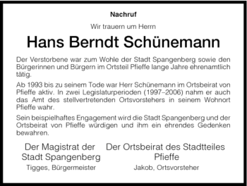 Traueranzeige von Hans Berndt Schünemann von HNA