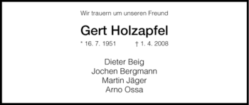 Traueranzeige von Gert Holzapfel von HNA