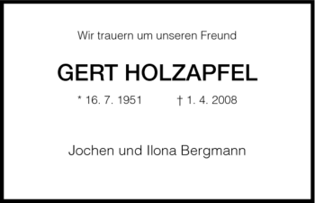 Traueranzeige von Gert Holzapfel von HNA