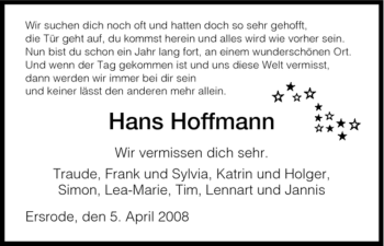 Traueranzeige von Hans Hoffmann von HNA