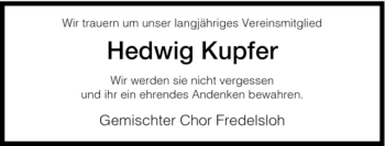 Traueranzeige von Hedwig Kupfer von HNA