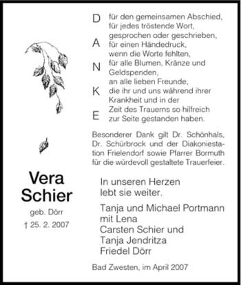 Traueranzeige von Vera Schier von HNA