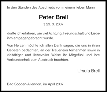 Traueranzeige von Peter Brell von HNA