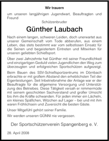 Traueranzeige von Günther Laubach von HNA