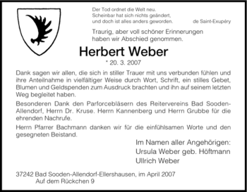 Traueranzeige von Herbert Weber von HNA