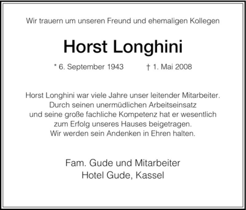  Traueranzeige für Horst Longhini vom 06.05.2008 aus HNA