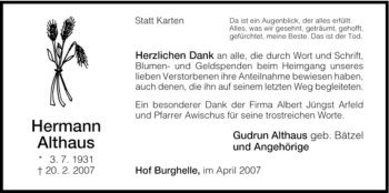 Traueranzeige von Hermann Althaus von HNA