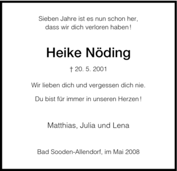 Traueranzeige von Heike Nöding von HNA