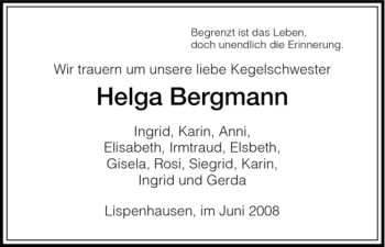 Traueranzeige von Helga Bergmann von HNA