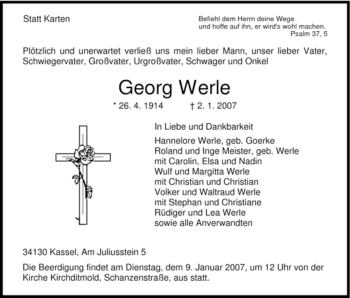 Traueranzeige von Georg Werle von HNA