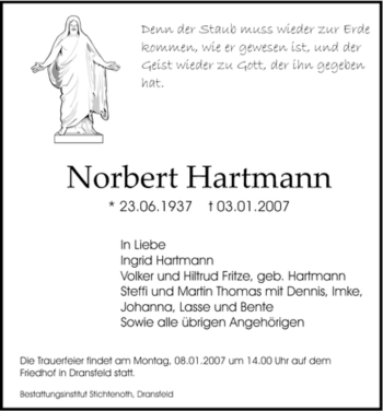 Traueranzeige von Norbert Hartmann von HNA