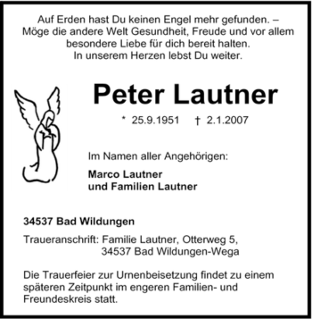 Traueranzeige von Pater Lautner von HNA