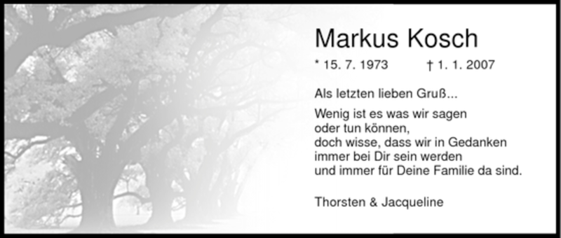  Traueranzeige für Markus Kosch vom 05.01.2007 aus HNA