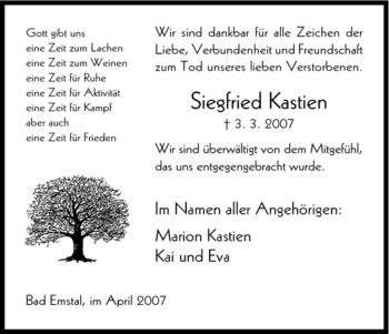 Traueranzeige von Siegfried Kasten von HNA