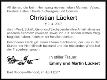 Traueranzeige von Christian Lückert von HNA